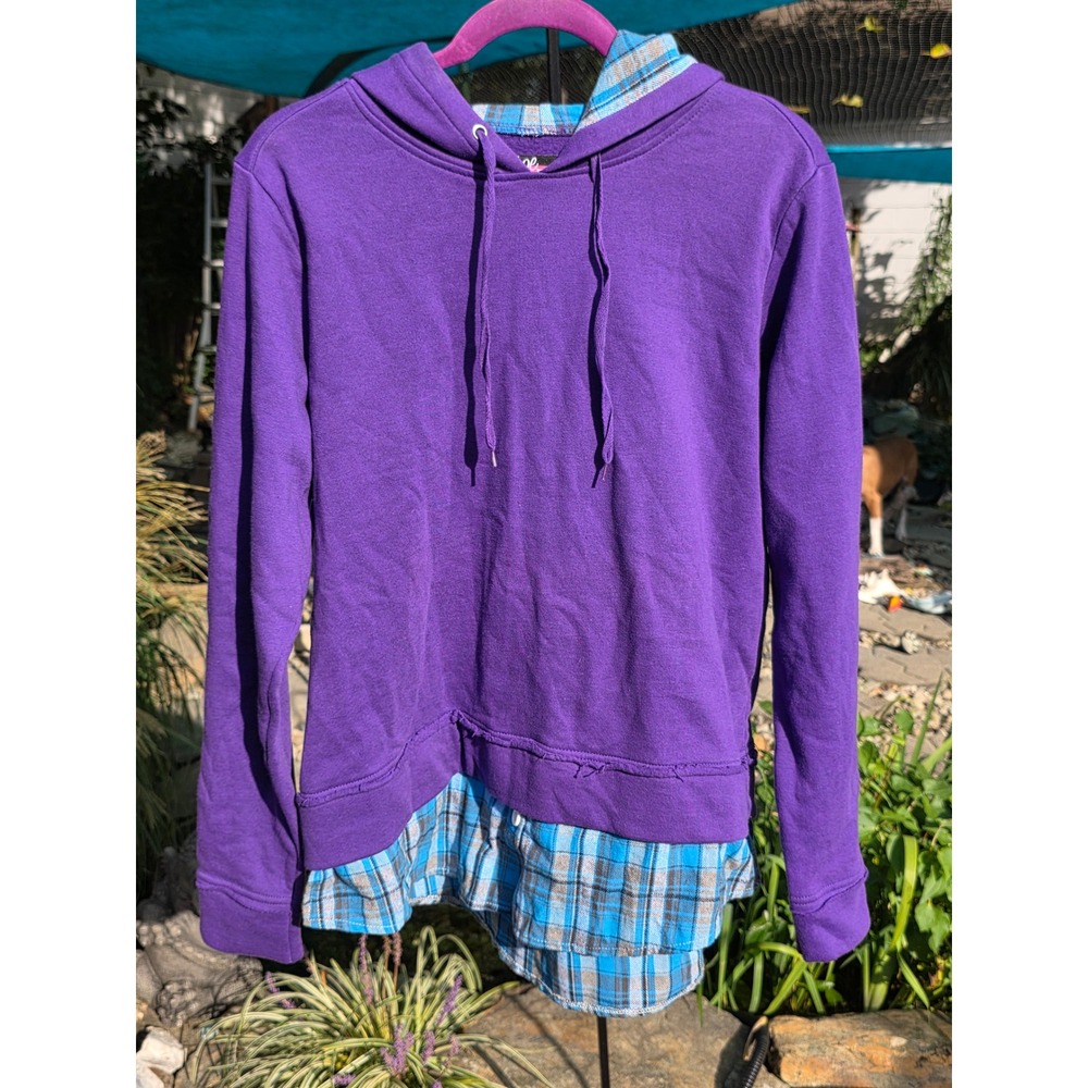 Joe Boxer Purple Plaid Layered Hem Pullover Hoodie Sweatshirt XL